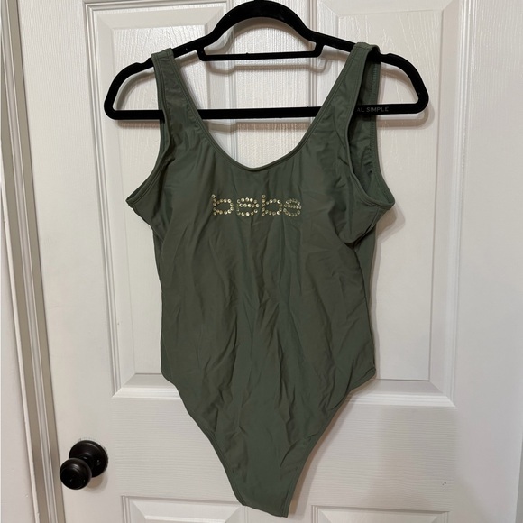 BEBE Olive green one piece swimsuit gold embellished detail size medium - Picture 2 of 6